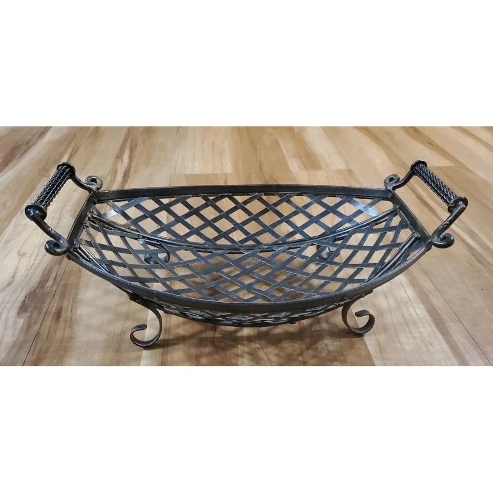 Gothic Farmhouse Black Steel Basket Woven Lattice Decorative Bowl Footed